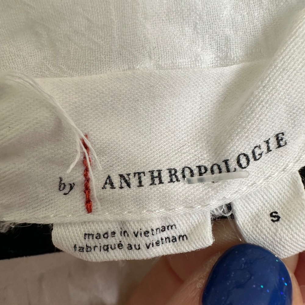 Anthropologie White Banded Surplice V-Neck Blouse - Textured Puff Sleeve - S - Picture 3 of 8